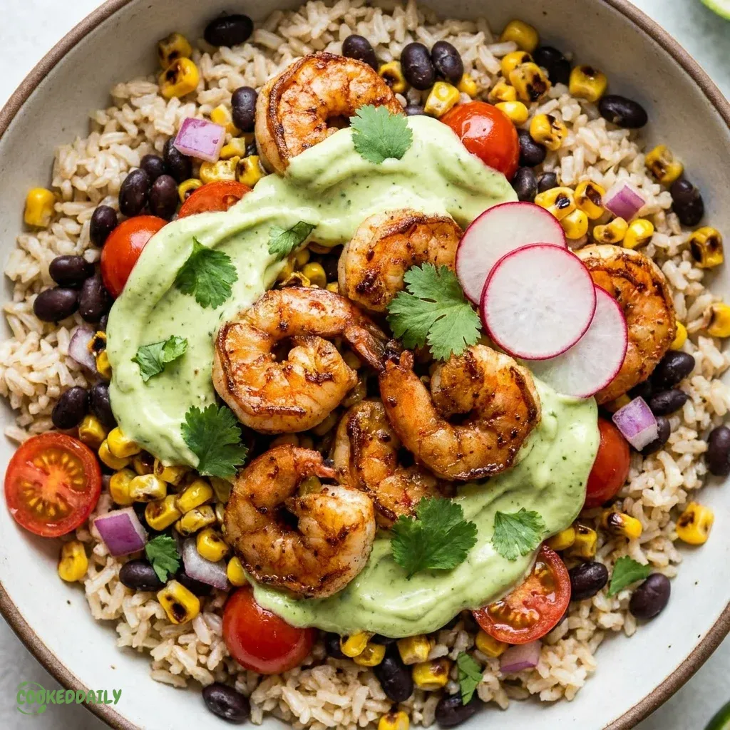 Healthy Mexican Shrimp Rice Bowl with Avocado Lime Crema 5 Healthy Mexican Shrimp Rice Bowl with Avocado Lime Crema