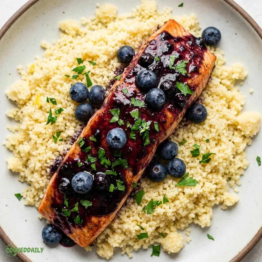 Blueberry Glazed Salmon with Lemon Couscous 5 Blueberry Glazed Salmon with Lemon Couscous