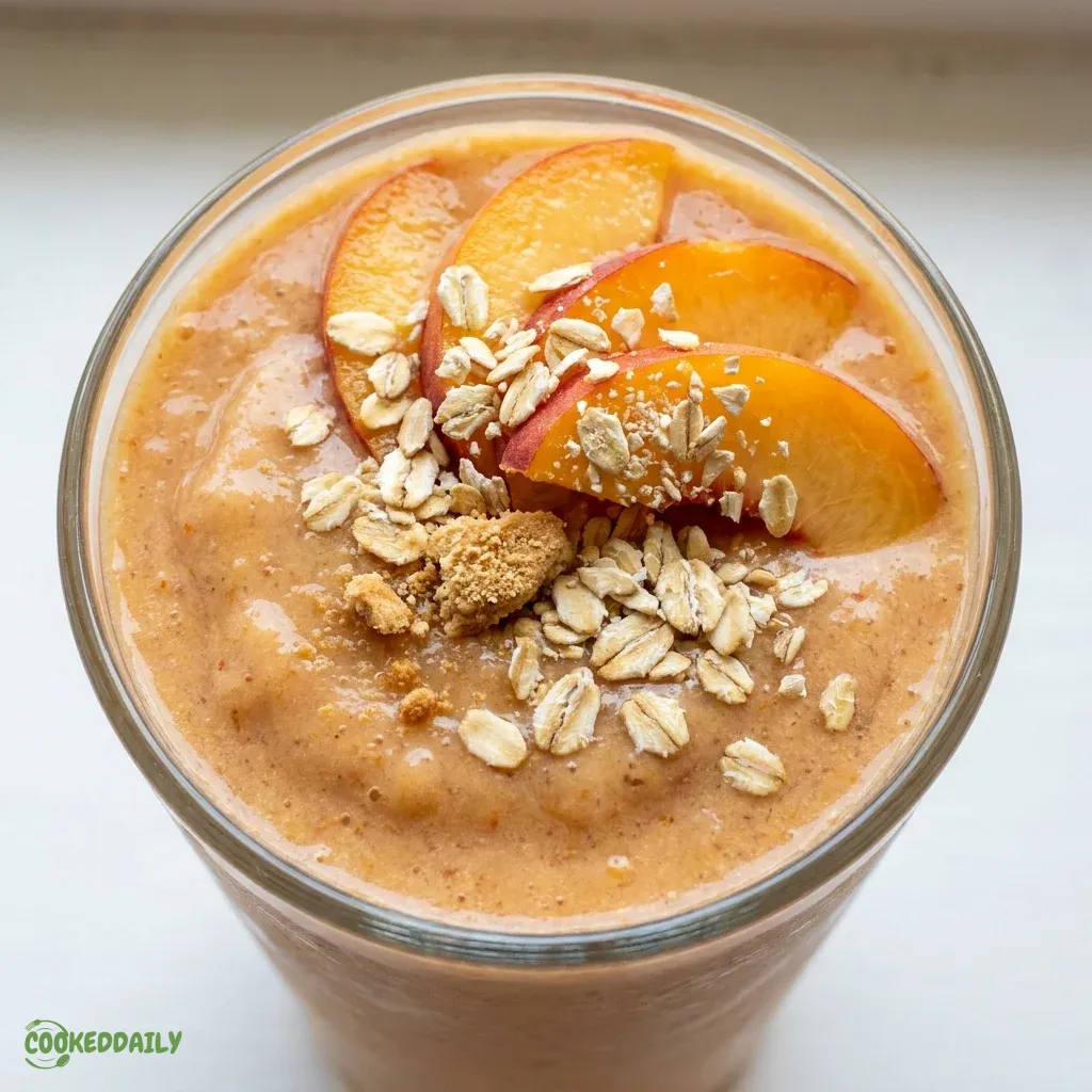 Healthy Peach Cobbler Protein Smoothie 5 Healthy Peach Cobbler Protein Smoothie